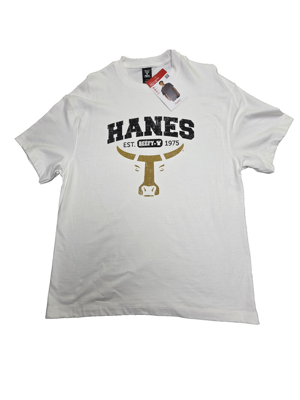 Hanes Beefy-T Retro Street Tee Graphic Logo T-Shirt White Men’s M Crew Neck